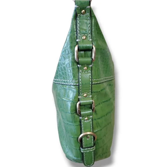 ANTONIO MELANI Green Hobo Y2K Crocodile Embossed Leather Shoulder Bag - Picture 9 of 13
